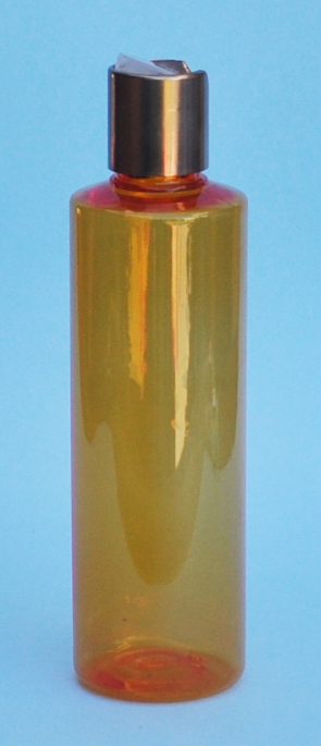 SNSET-THOPETRSQ250MCDTC-Round PET Bottle Orange Coloured with Square Shoulder 250ml With a 24/410 Metallic Copper Disc Top Cap