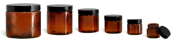 SNJARABL-0609-26-1/2 Oz (14.2g) Plastic Jar, Amber PET Straight Sided Jar (36mm H 35mm Dia) with 33/400 Black Smooth Plastic Lined Cap-1/2 Oz 