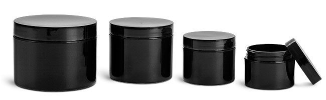 SNJARBBL-0663-01-2 Oz (56.7g) Plastic Jar, Black PET Straight Sided Jar with 58/400 Black Smooth Plastic Cap-2 Oz 