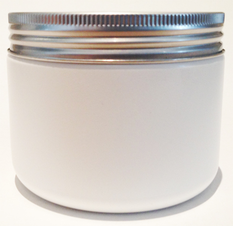 SNSETEJ-25425AL-WHITE PLASTIC JAR, 12 OZ. PP SINGLE WALL ROUND BASE WITH AN 89/400 Ribbed Aluminium Flat Lid