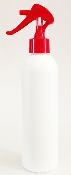 SNSET-250WBHDPERSNS-250ml White HDPE Boston Bottle with a 24/410 Red Swan Neck Sprayer 
