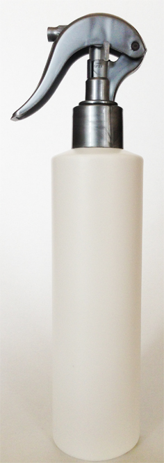 SNSET-250WCSQHDPEMSSNS-250ml White HDPE Cylindrical Bottle with Square Shoulder and 24/410 Metallic Silver Swan Neck Sprayer