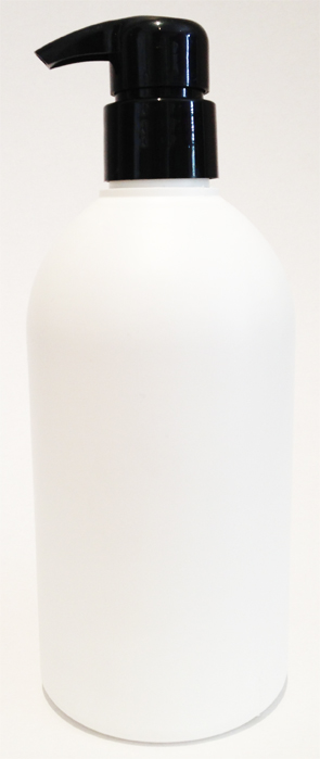 500ml White HDPE Boston Bottle with 28/410 Smooth Black Curved Pump