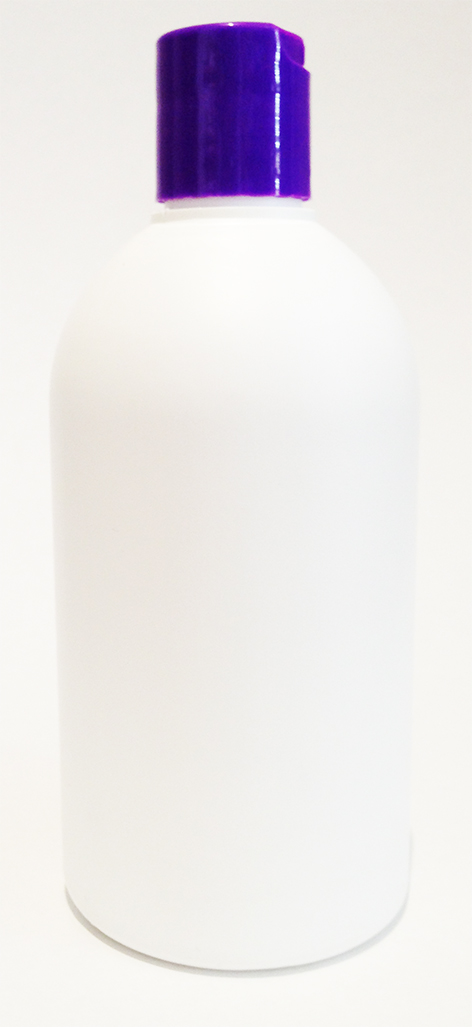 500ml White HDPE Boston Bottle with 28/410 Purple Disc Top Dispensing Lid