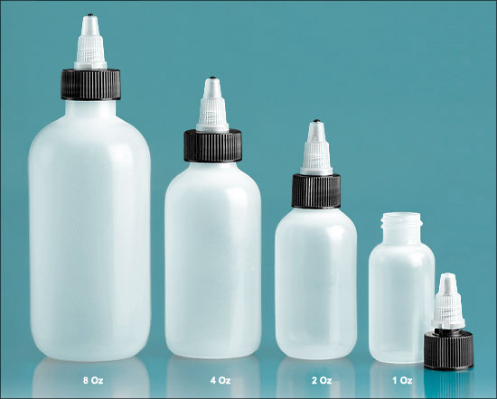 SNSB8OZBBNTTL-8 Oz (~236ml) LDPE Natural Boston Squeezer Bottle with 24/410 Black/Natural Twist Top Lid