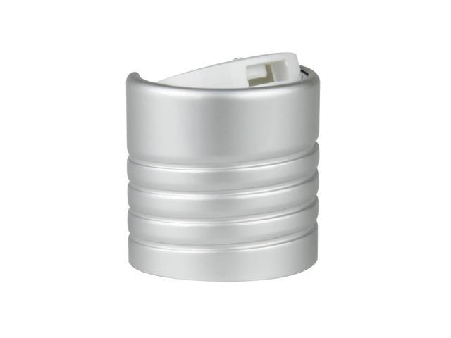 SNDD-30835-BRUSHED ALUMINIUM/WHITE DISPENSING CAP, METAL SHELLED DISC-TOP CLOSURE WITH A 24/410 FINISH AND A .302" ORIFICE, EXPOSED THREADS
