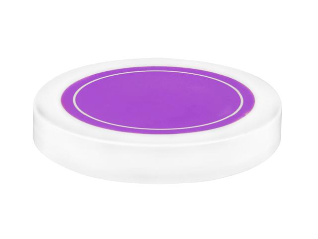 SNDR-30999-WHITE/PURPLE PLASTIC JAR LID, SMOOTH CLOSURE WITH AN 89/400 FINISH, INCLUDES A "PLAIN" HEAT SEAL/ PULP LINER, MATTE FINISH, SHINY PINK CIRCLE ON TOP