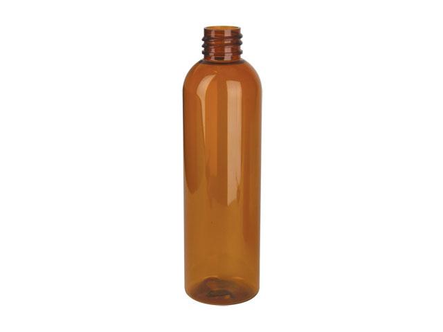 SNEP-24000-AMBER PLASTIC BOTTLE, 8 OZ PET BULLET WITH A 24/410 FINISH