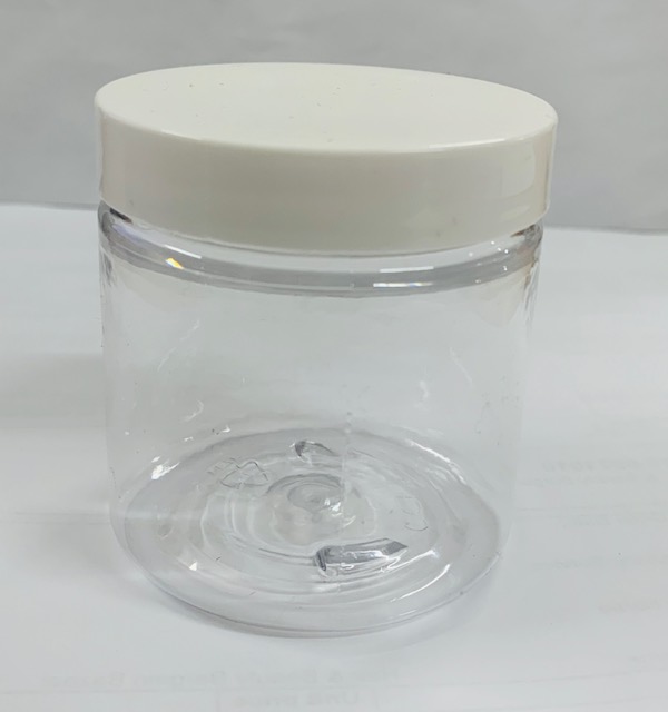 Clear 4 oz PET Straight Sided Jar with 58/400 White Smooth Plastic Cap 