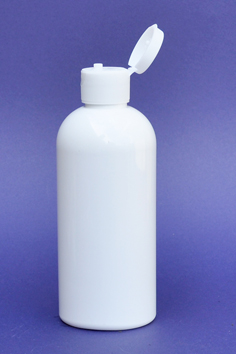 SNSET-250WBPETWFTL-250ml White Boston PET Bottle with Fine Ribbed White Flip Top Lid 24/410 