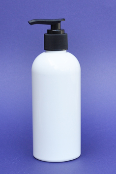 SNSET-250WBPETBFRP-250ml White Boston PET Bottle with Black Fine Ribbed Pump 24/410 