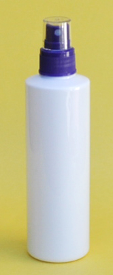 SNSET250TRSQWPFMS-250ml White PET Tall Round Bottle with Square Shoulder and 24/410 Purple Fine Mist Sprayer