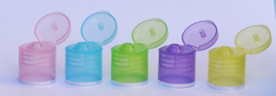 SNDD-TL24410-Flip Top Dispensing Cap with 24/410 closure with metallic silver rimmed bottom-Translucent Green