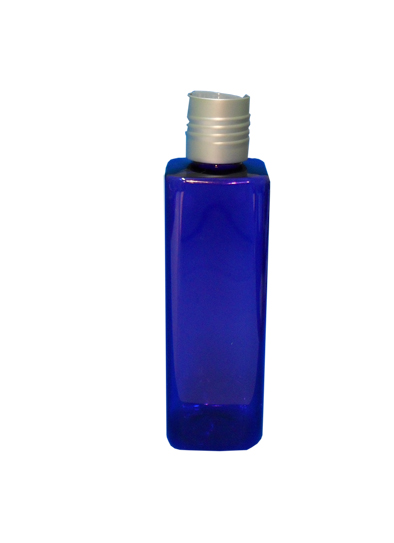 SNSET-SQ250PETCBSDTL-Plastic Bottle-Square-Cobalt Blue-250ml with Silver Disc Top Lid