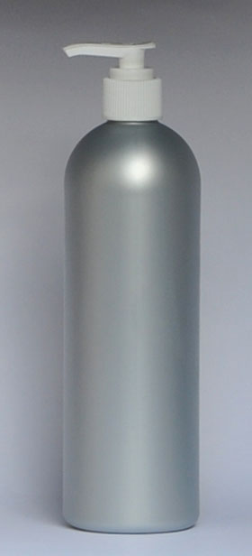 SNSET-28333B-16 OZ. SILVER HDPE BULLET WITH A 24/410 WHITE FINE RIBBED PUMP
