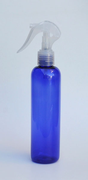 SNSET-THCB250PETNSNS-250ml PET Boston Bottle Cobalt Blue with a 24/410 Natural Swan Neck Sprayer