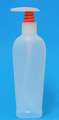 SNSET-K01-NATURAL PLASTIC BOTTLE, 200 ML HDPE REVERSE TAPERED OVAL WITH A 24/410 FINISH, FOOTED PLUS WHITE/ORANGE LOTION PUMP, 24/410 FINISH, FINE RIBBED, ORANGE BELLOWS 
