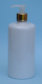 SNSET-THWPET500RSQMGNP-White PET Round bottle with Curved Square shoulder with 24/410 Metallic Gold/Natural Pump