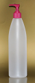 SNSET-28137D-26Oz Natural HDPE Tapered Bullet Bottle with 28/410 Magenta Fine Ribbed Pump
