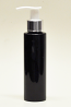 SNSET-4CYPETBMSWP-4Oz (118ml) Black PET Cylindrical Bottle with Metallic Silver/White Pump 24/410 