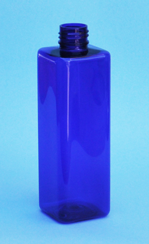 SNEP-THCBPETSQ25024410-Square PET Bottle Cobalt Blue Coloured 250ml 24/410 Neck 