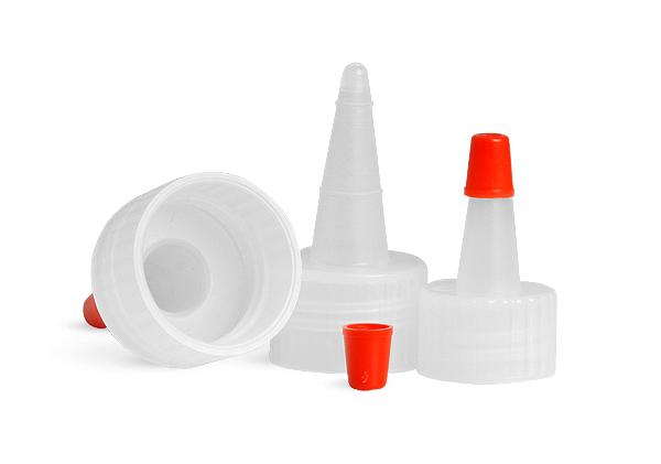 SNDD-2542-Natural LDPE Yorker Spout Cap (no hole) with an attached red tip-for 28/410 neck sizes 