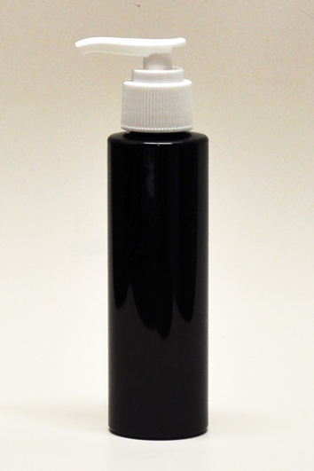 SNSET-4CYPETBWP-4Oz (118ml) Black PET Cylindrical Bottle with White Pump 24/410 