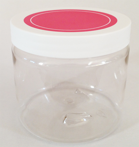 SNCPETJ450HPL89-450ml Clear PET Jar with 89/400 Hot Pink/White Smooth Lid with Liner 