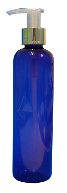 SNSET-B250CBMSNP-Plastic Bottle-Boston-Cobalt Blue-250ml with Metallic Silver/Natural Pump (with shiny silver base)