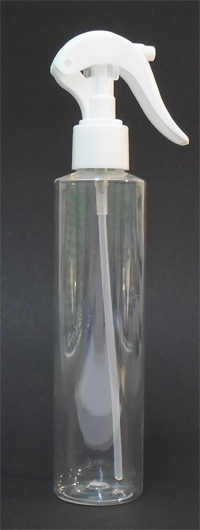 SNSET-250CLPETRSSWSNS-250ml Clear PET Round Bottle with square shoulder and White Swan Neck Sprayer