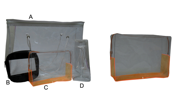 C-PC1001-See Through Rectangular Orange/Clear Gift Bag with Nylon Zipper Size 20x15x6cm  Clear PVC 0.3mm thickness