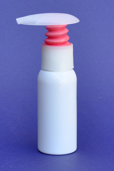 SNSET-50WBPETNPWTBP-50ml White Boston PET Bottle with Natural/Pink White Thumb Base Fine Ribbed Pump 24/410  