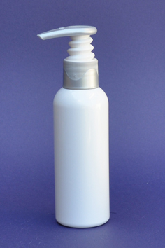 SNSET-50WBPETWSP-100ml White Boston PET Bottle with White/Silver Pump 24/410