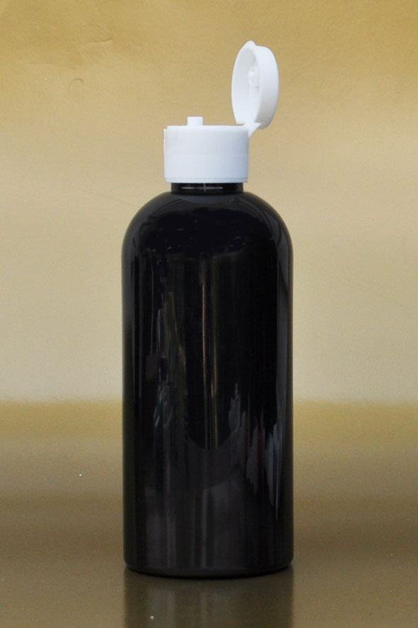 SNSET-250BBPETWFTL-250ml Black Boston PET Bottle with Fine Ribbed White Flip Top Lid 24/410