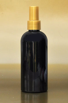 SNSET-250BBPETSGFMS-250ml Black Boston PET Bottle with Smooth Gold Fine Mist Sprayer 24/410 
