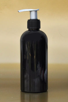 SNSET-250BBPETBSFRP-250ml Black Boston PET Bottle with Black/Silver Fine Ribbed Pump 24/410