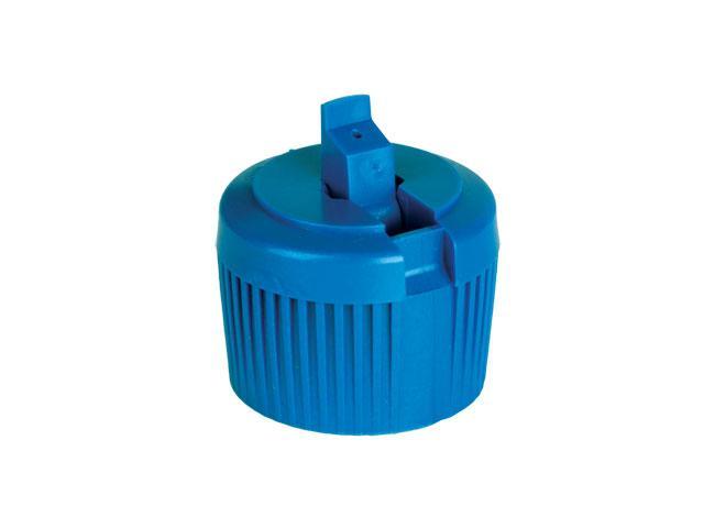 SNDD-27246-BLUE DISPENSING CAP, RIBBED TURRET STYLE CLOSURE WITH A 28/410 FINISH AND A .031" ORIFICE