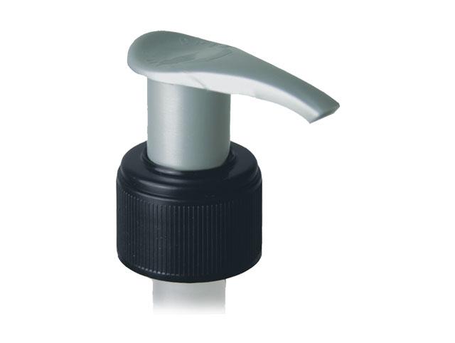 Black/Silver LOTION PUMP, 24/410 FINISH, FINE RIBBED, 1.2cc GS WITH A LOCK UP HEAD AND A 5 5/16" DIP TUBE, SILVER ACTUATOR 