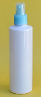 SNSET250TRSQWLBFMS-250ml White PET Tall Round Bottle with Square Shoulder and 24/410 Light Blue Fine Mist Sprayer 