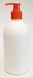 500ml White HDPE Boston Bottle with 28/410 Orange/Red Fine Ribbed Pump