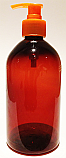 SNSET500ABBPETFROP-500ml Amber Bell Boston PET Bottle with 28/410 Orange Fine Ribbed Pump 
