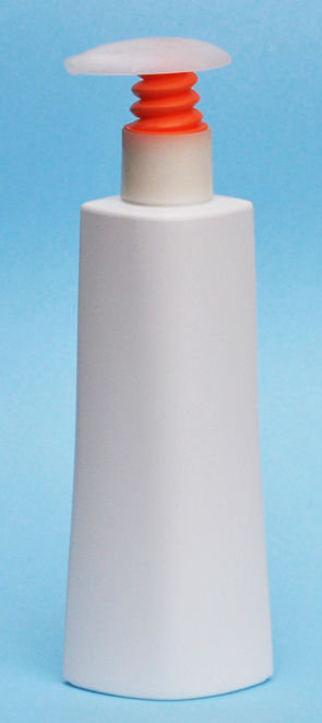 SNSET-25864ONP-6Oz White HDPE Ocular Tapered Oval Bottle with 24/410 Orange/Natural Pump 