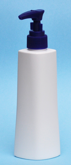 SNSET-25864BP-6Oz White HDPE Ocular Tapered Oval Bottle with 24/410 Blue Pump