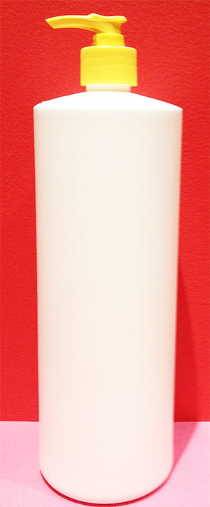 SNSET1000HDPERSQSWBP-1000ml White Tall Round Bottle with Square Shoulder with 28/410 Yellow Pump 