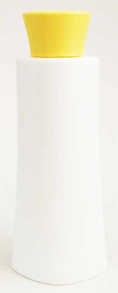 SNSET-25863-WHITE HDPE PLASTIC BOTTLE, 4 1/2 OZ. TAPERED OCULAR OVAL WITH A 22/410 Curved Yellow Disc Top Lid