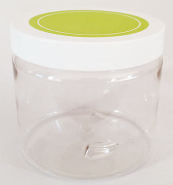 SNCPETJ450GL89-450ml Clear PET Jar with 89/400 Lime Green/White Smooth Lid with Liner