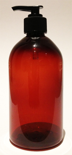 SNSET500ABBPETFRBP-500ml Amber Bell Boston PET Bottle with 28/410 Black Fine Ribbed Pump