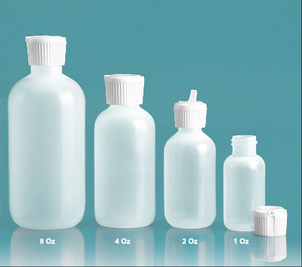 SNSB8OZWTSC-8 Oz (~236ml) LDPE Natural Boston Squeezer Bottle with 24/410 White Ribbed Turret Style Dispensing Cap