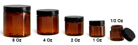 SNJARABL-0609-28-2 Oz (56.7g) Plastic Jar, Amber PET Straight Sided Jar (47mm H 50mm Dia) with 48/400 Black Smooth Plastic Lined Cap-2 Oz 