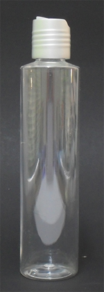 SNSET-CLPETRSQS250FTLS-250ml PET Bottle Clear Cylindrical with flat shoulder and Silver Disc Top Lid